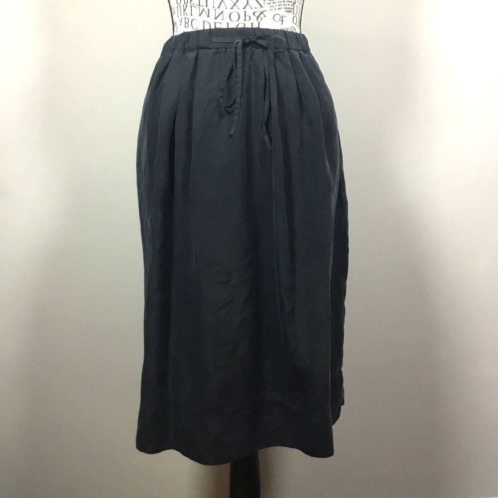 Madewell 100% silk black midi skirt elastic 25” - 30” waist sz XS minimalist